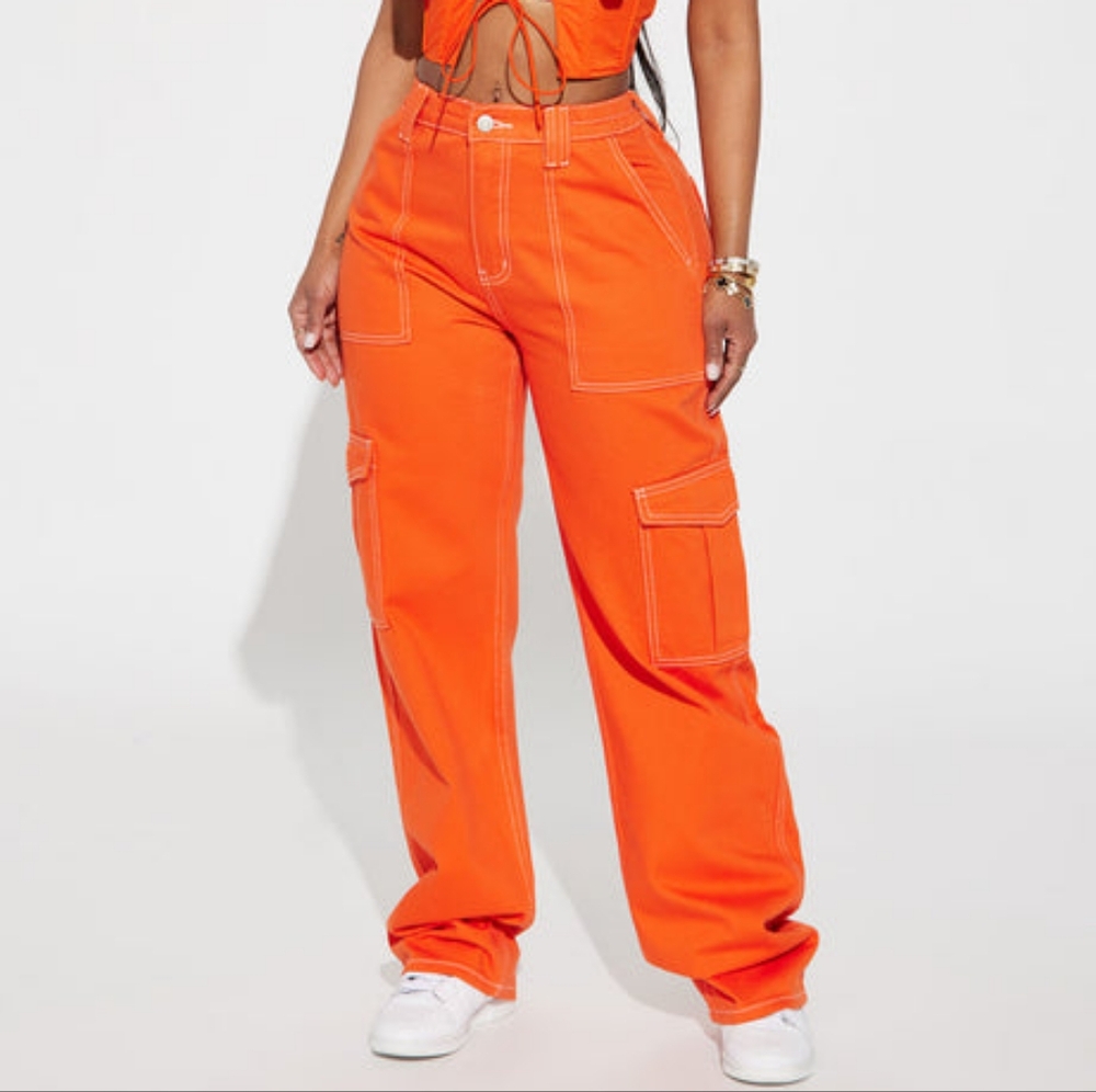 Fashion Nova Size 13 Orange Give Me A Break Carpenter Cargo Pants